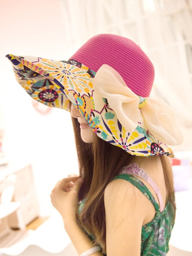 Anti-UV Stroh Hut Damen mit Breitem Rand und Blumenmuster